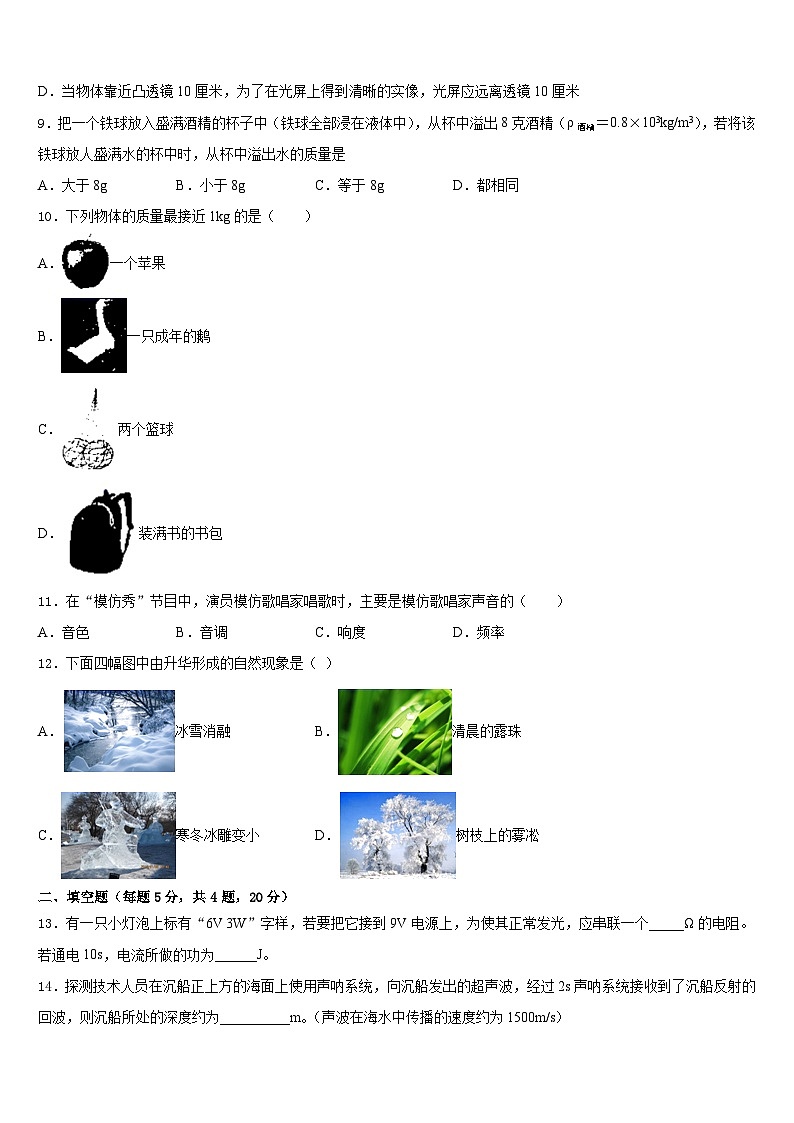 2023-2024学年江苏省常州市金坛区八年级物理第一学期期末学业水平测试模拟试题含答案03