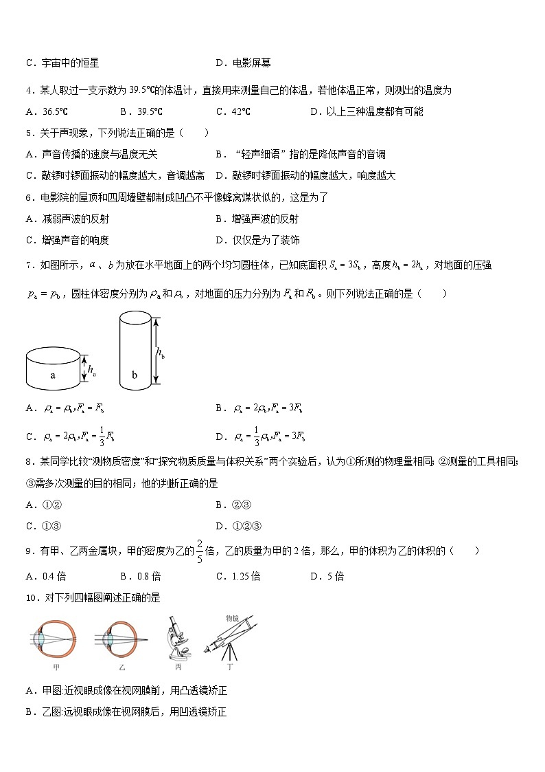 2023-2024学年河北省唐山市名校物理八上期末学业水平测试试题含答案02