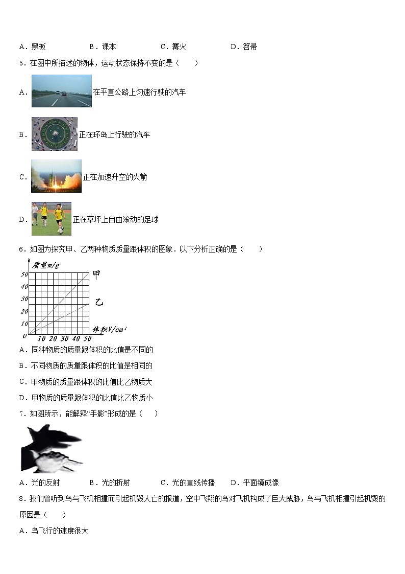 2023-2024学年浙江省嵊州市崇仁镇中学物理八上期末学业水平测试试题含答案02