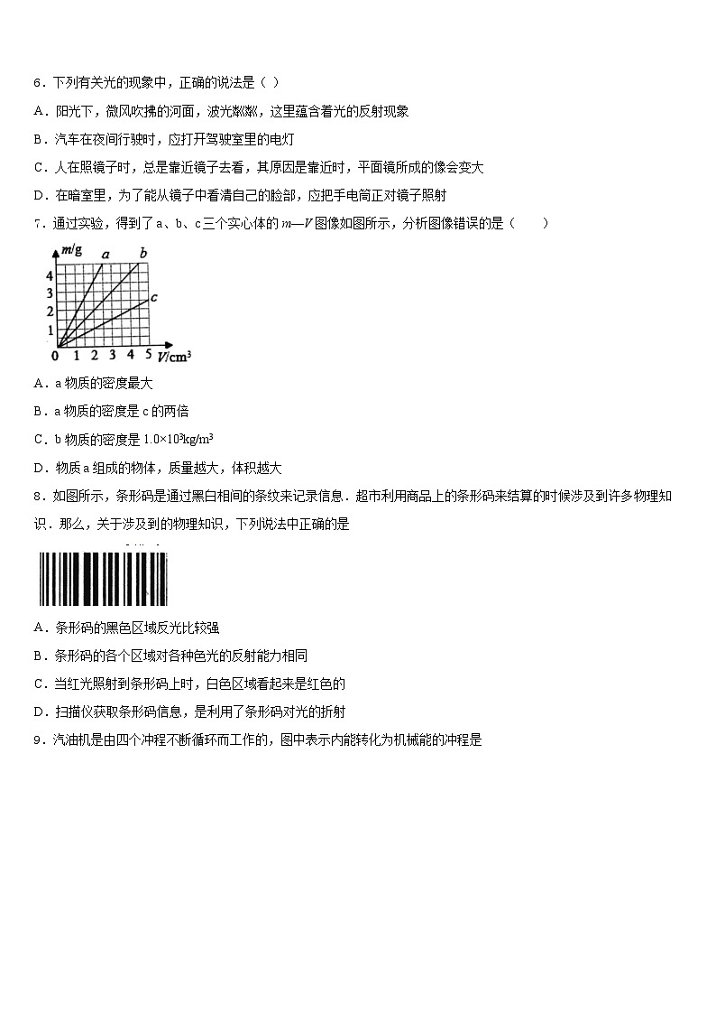 2023-2024学年湖南省长沙青竹湖湘一外国语学校八上物理期末学业水平测试模拟试题含答案第2页