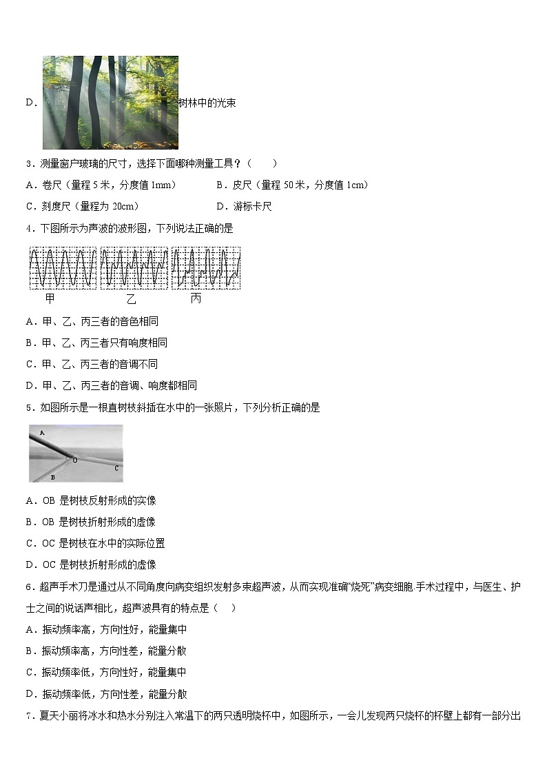 内蒙古翁牛特旗乌丹三中学等学校2023-2024学年八年级物理第一学期期末调研模拟试题含答案第2页