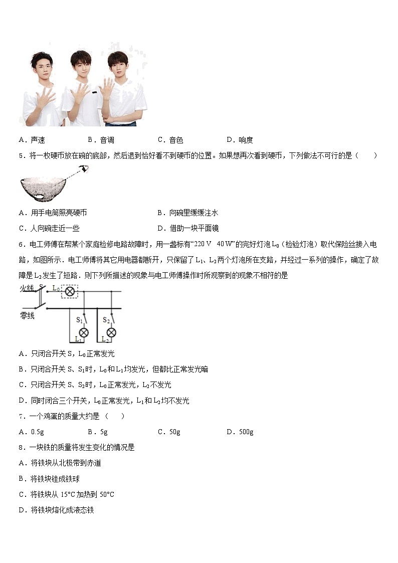 内蒙古翁牛特旗2023-2024学年物理八年级第一学期期末质量检测试题含答案02