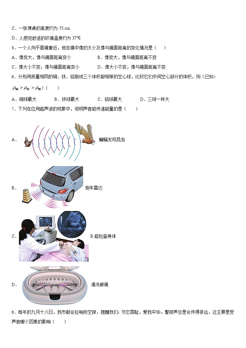 兴安市重点中学2023-2024学年八上物理期末统考模拟试题含答案第2页
