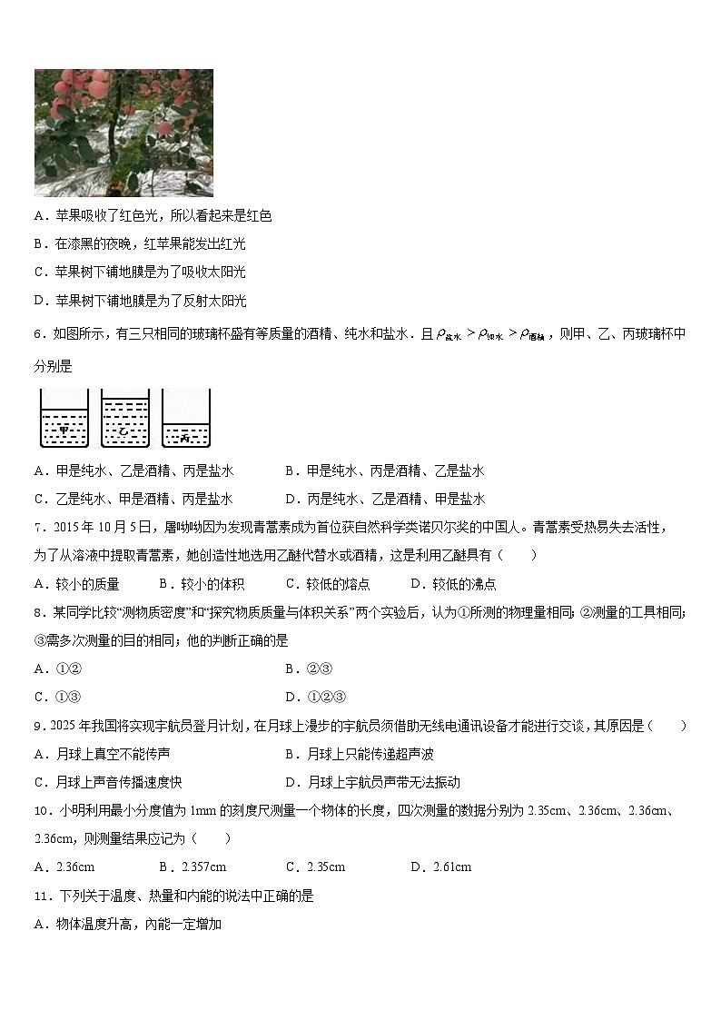 内蒙古自治区鄂尔多斯市准格尔旗第五中学2023-2024学年八上物理期末达标检测模拟试题含答案第2页