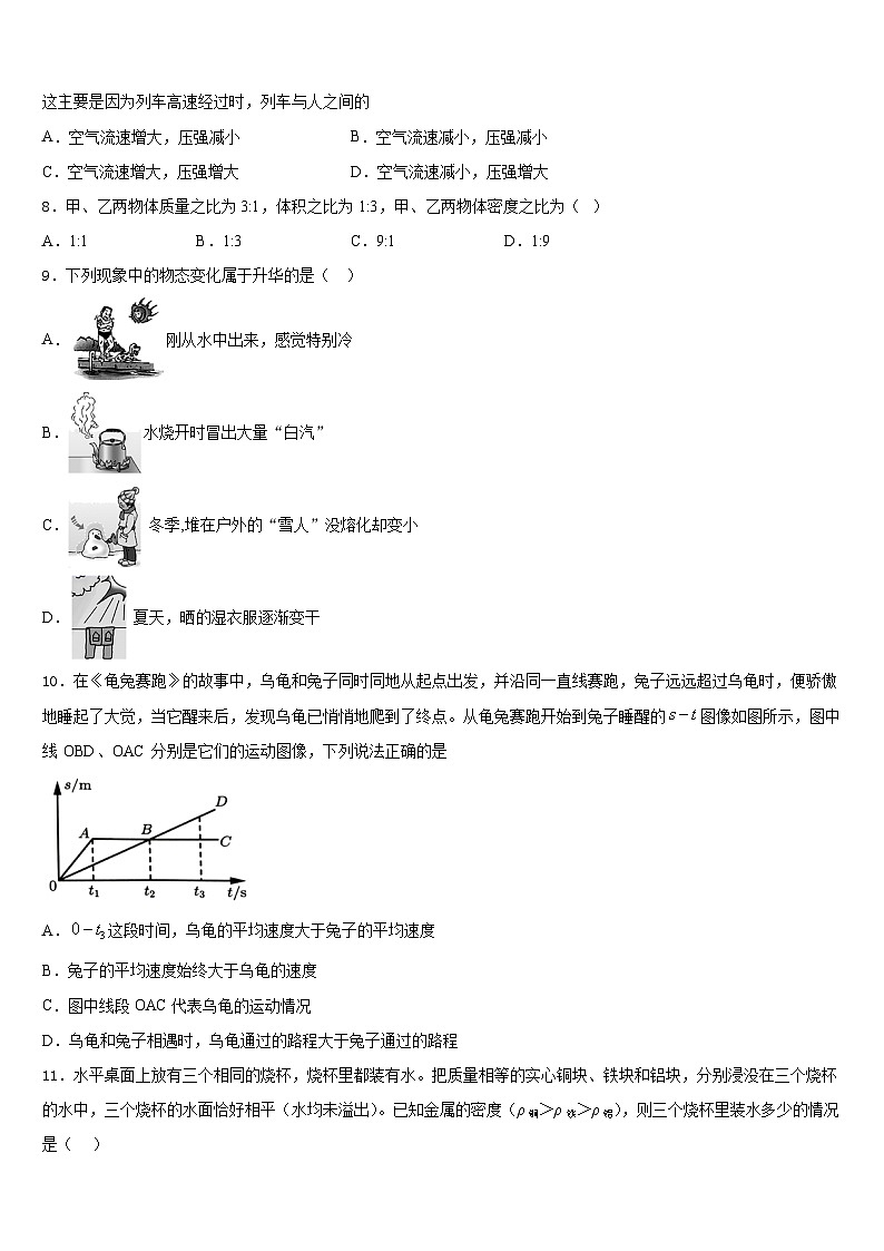 吉林省白山市2023-2024学年八上物理期末复习检测试题含答案03