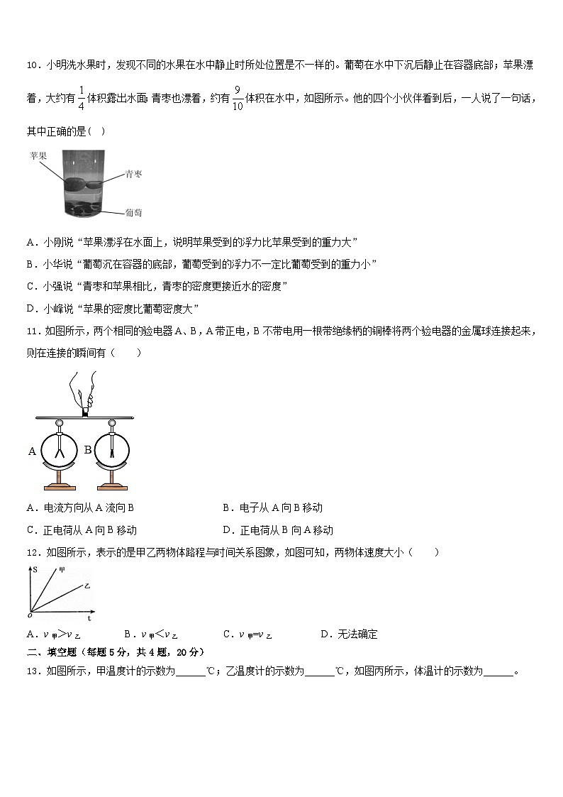 吉林省长春市吉大附中力旺实验学校2023-2024学年八年级物理第一学期期末综合测试试题含答案03