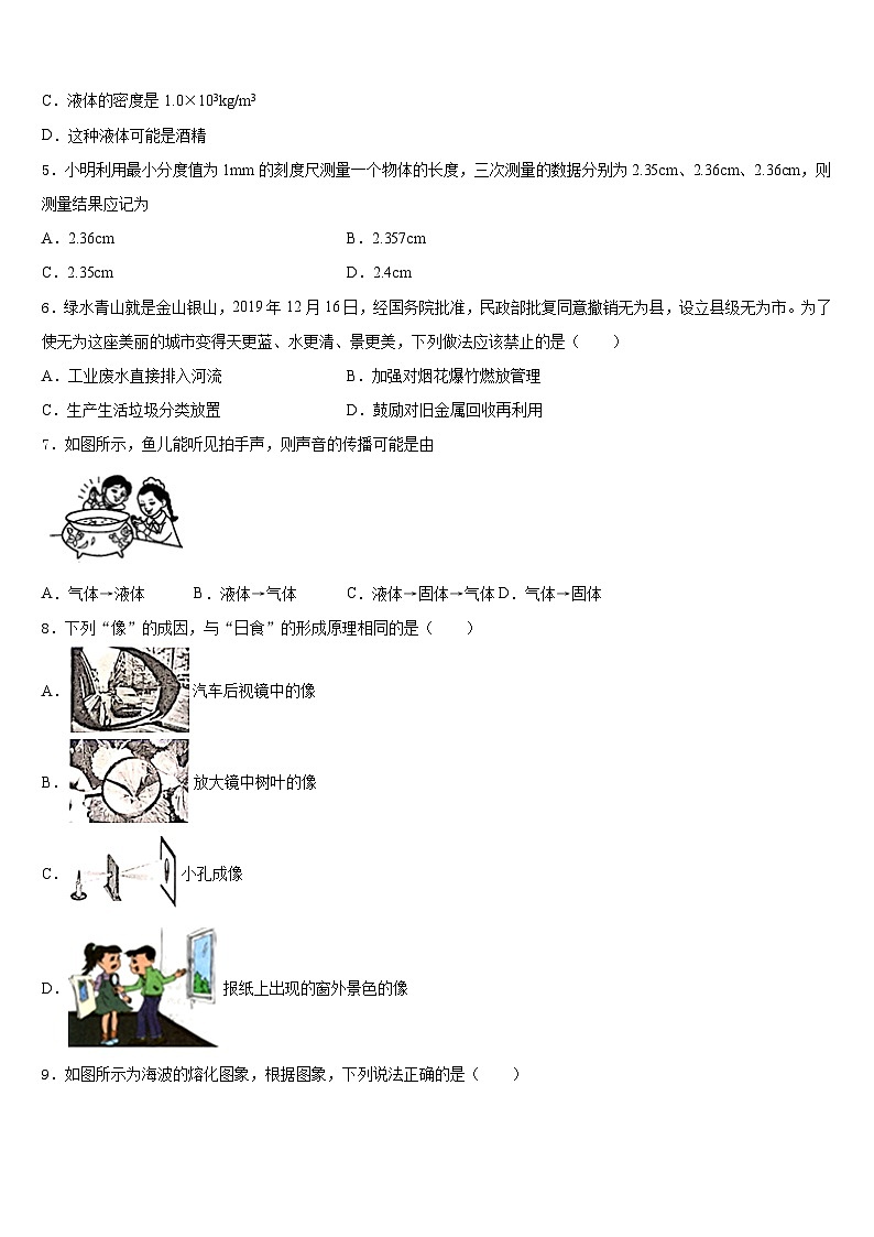 咸宁市重点中学2023-2024学年物理八上期末联考模拟试题含答案02