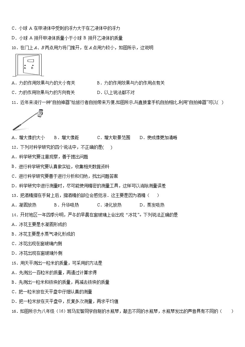 四川省安岳县2023-2024学年物理八年级第一学期期末质量检测模拟试题含答案第3页