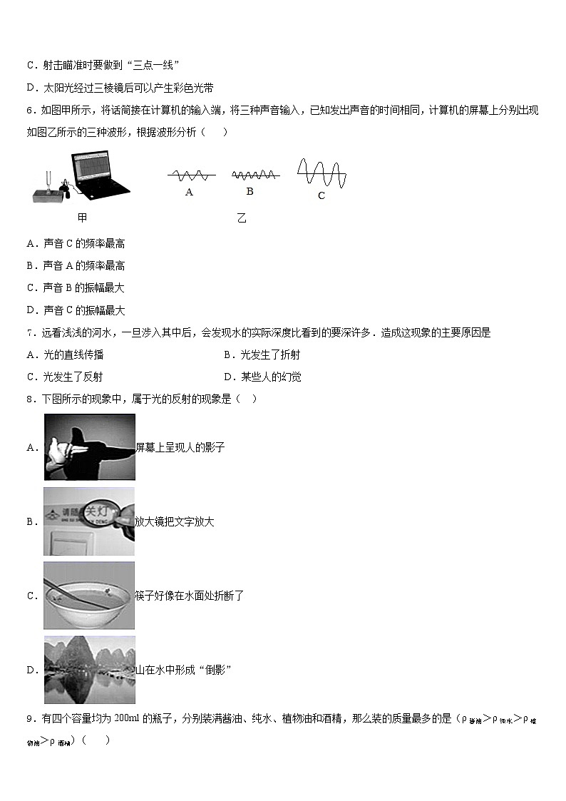 四川省南充市陈寿中学2023-2024学年八年级物理第一学期期末达标检测模拟试题含答案02