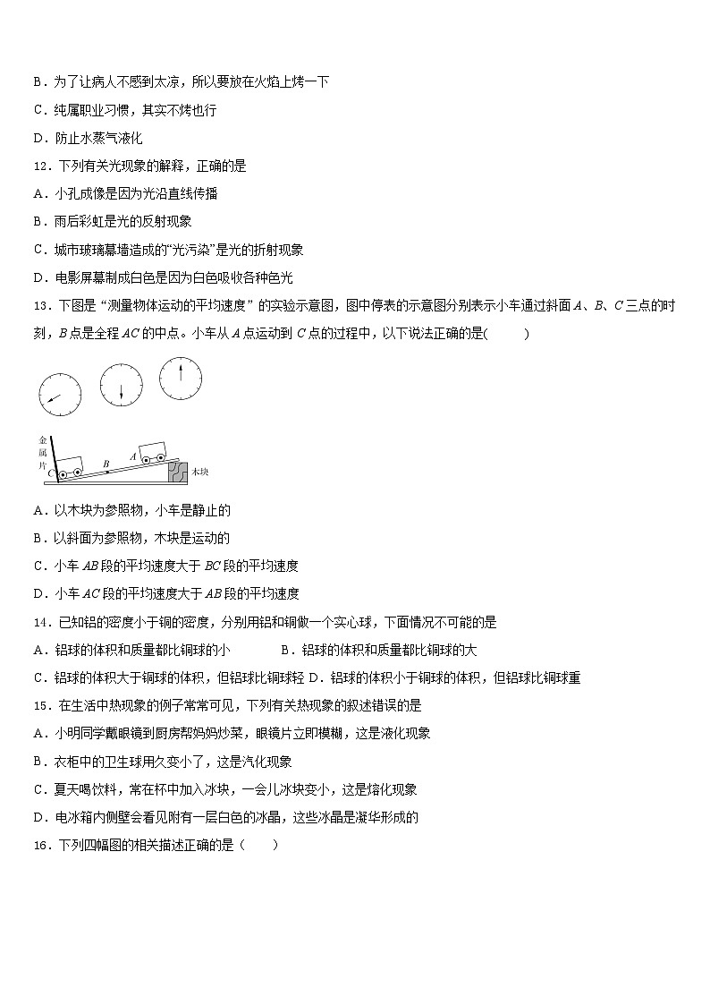 四川省宜宾市南溪区三中学2023-2024学年物理八年级第一学期期末统考模拟试题含答案第3页