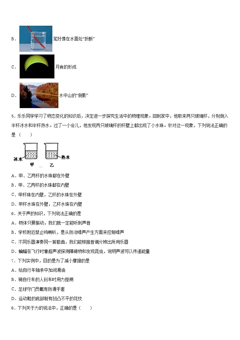 四川省遂宁市市城区2023-2024学年八上物理期末联考试题含答案02