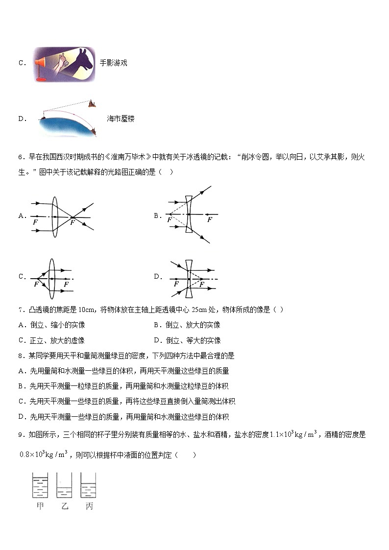 天津市2023-2024学年物理八上期末调研模拟试题含答案02