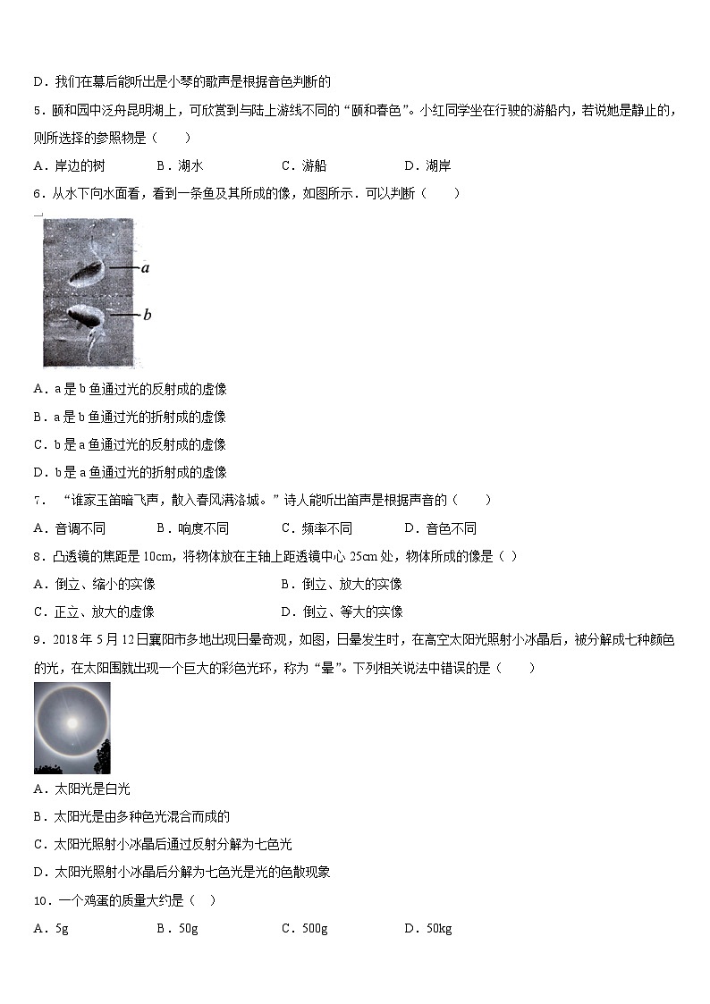 天津市津南區(qū)2023-2024學(xué)年八上物理期末教學(xué)質(zhì)量檢測(cè)試題含答案第2頁(yè)