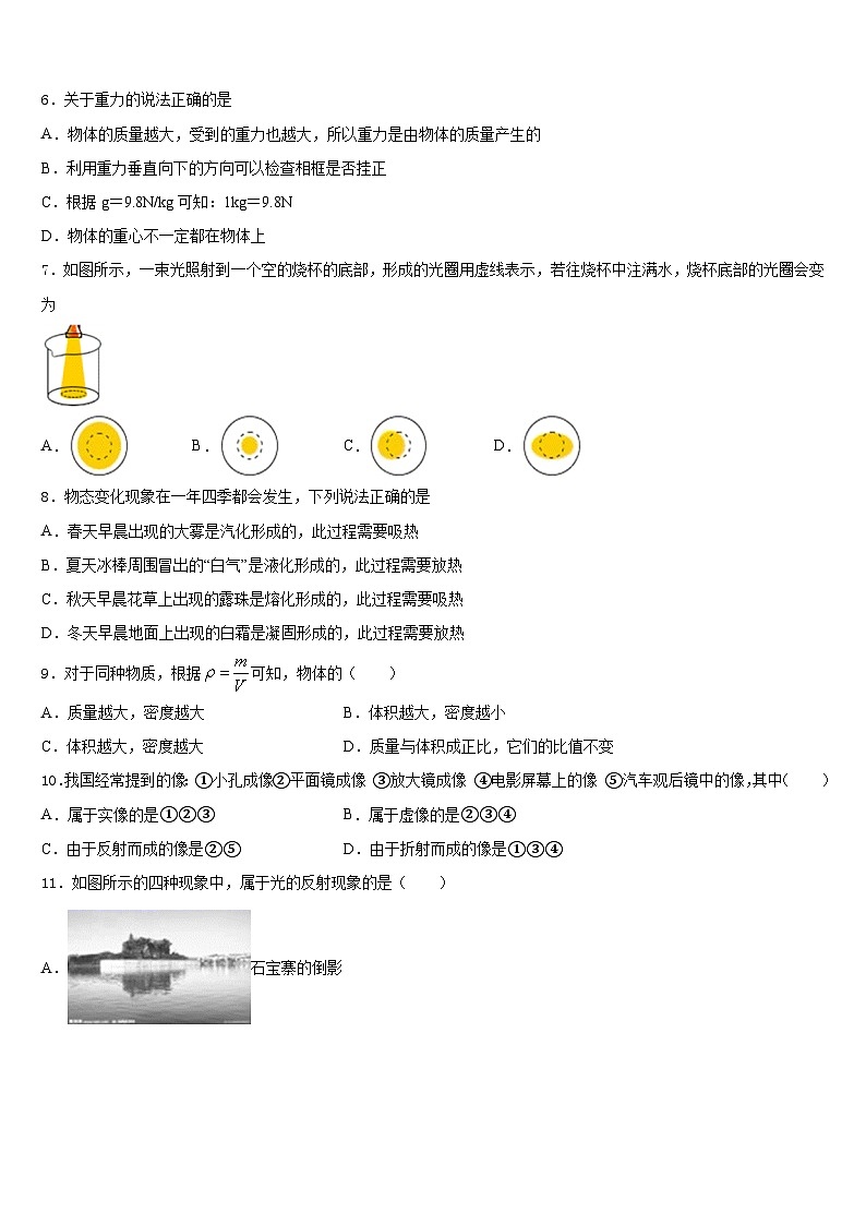 山东省定陶县2023-2024学年物理八年级第一学期期末综合测试试题含答案第2页