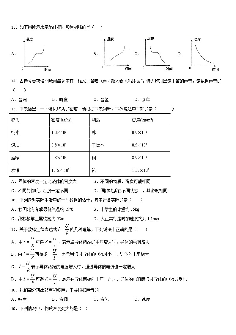 山东省济南七校联考2023-2024学年物理八年级第一学期期末综合测试试题含答案第3页