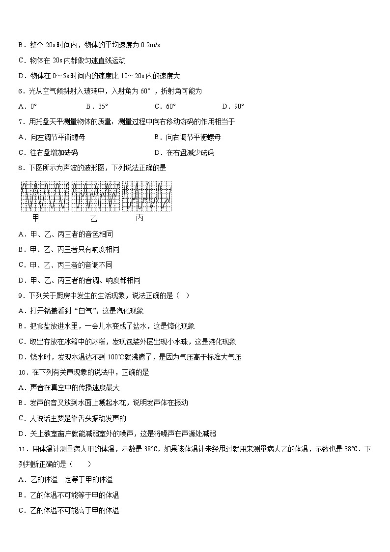 山东省菏泽郓城县联考2023-2024学年物理八上期末检测试题含答案第2页