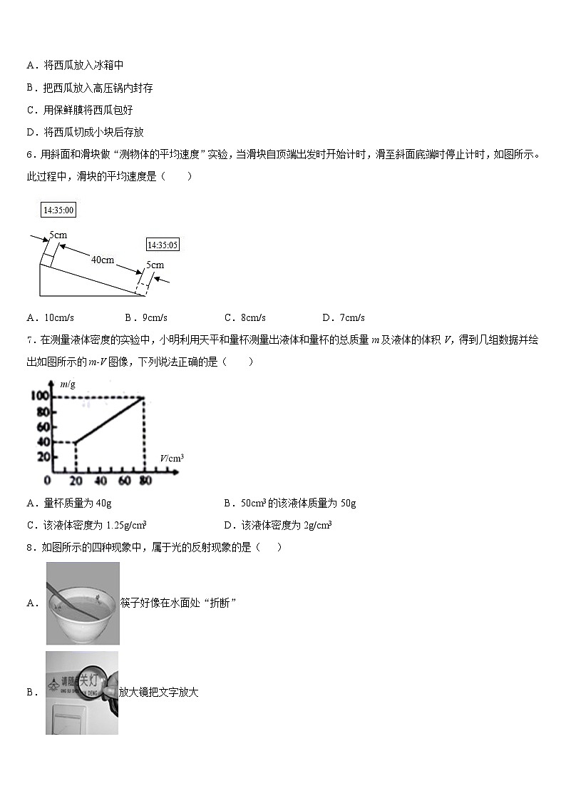 山西省(大同)2023-2024学年物理八上期末复习检测模拟试题含答案第2页