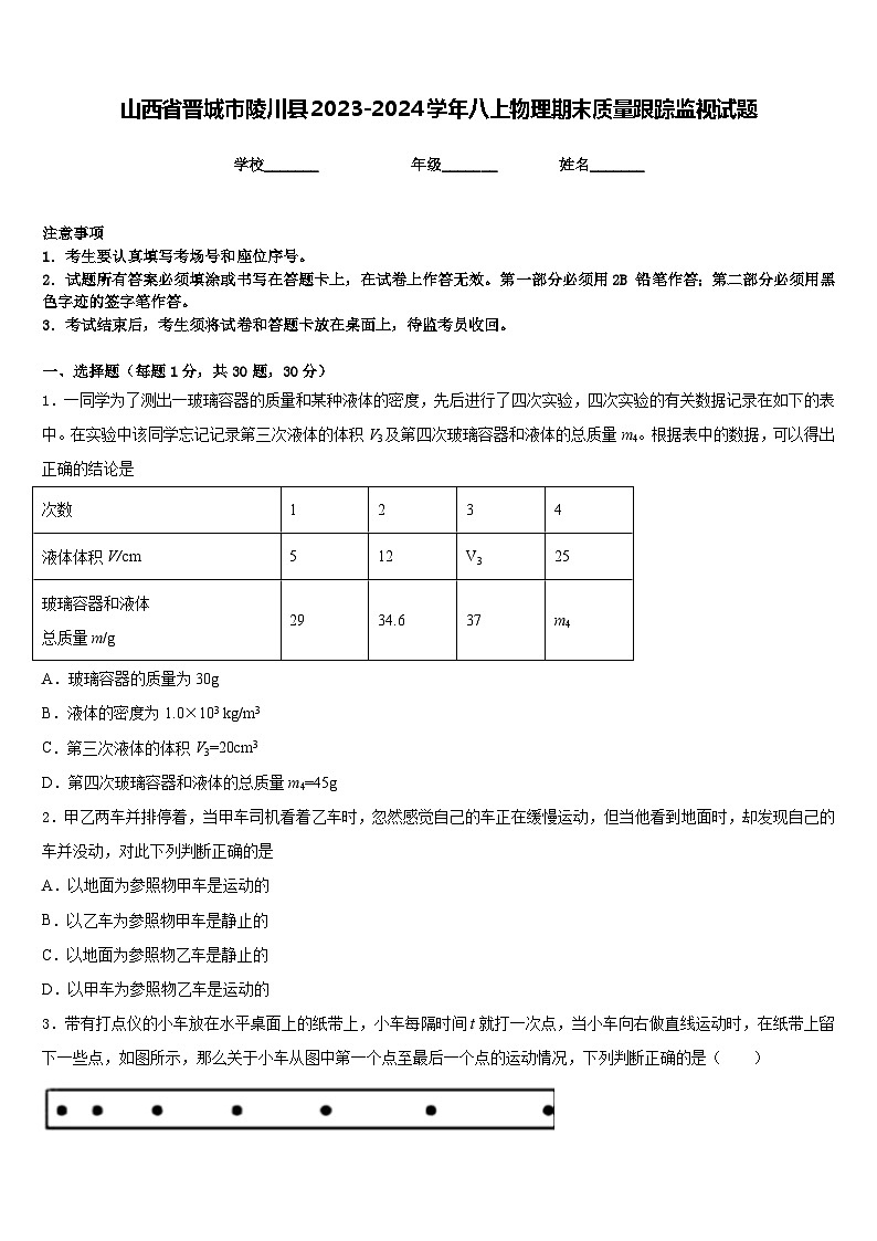 山西省晋城市陵川县2023-2024学年八上物理期末质量跟踪监视试题含答案第1页