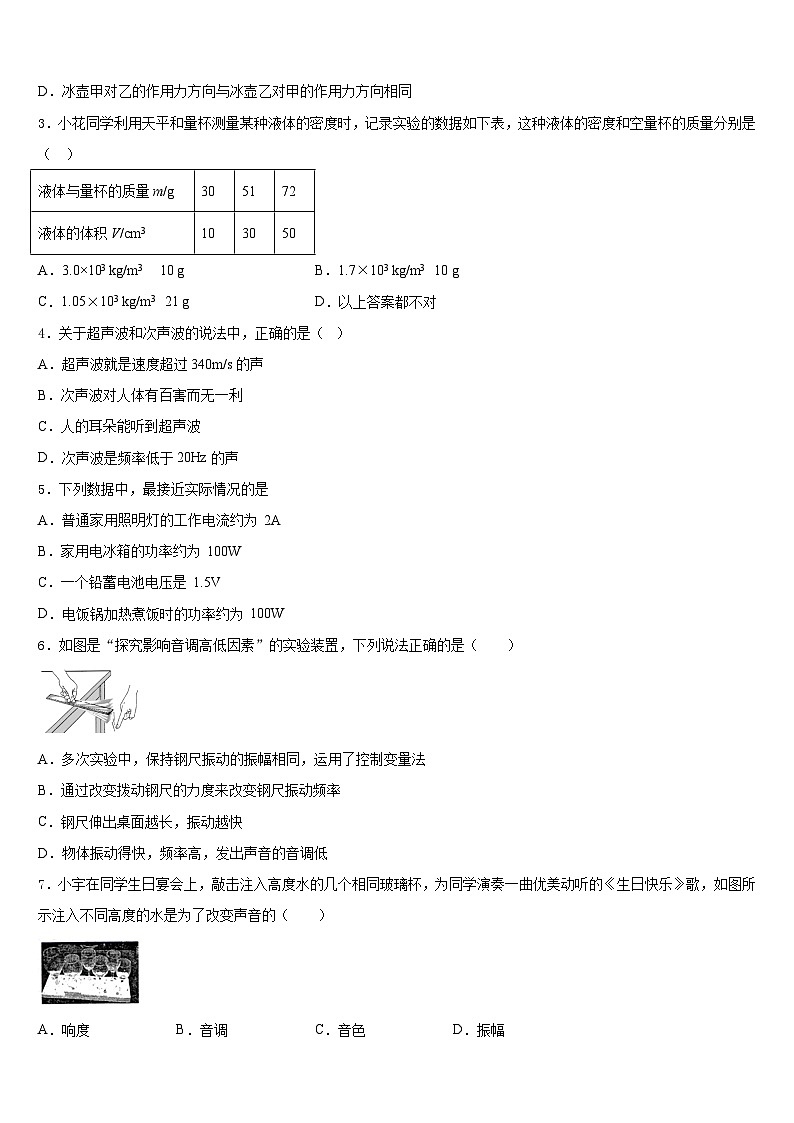 广东省广州市东圃中学2023-2024学年八上物理期末经典模拟试题含答案02