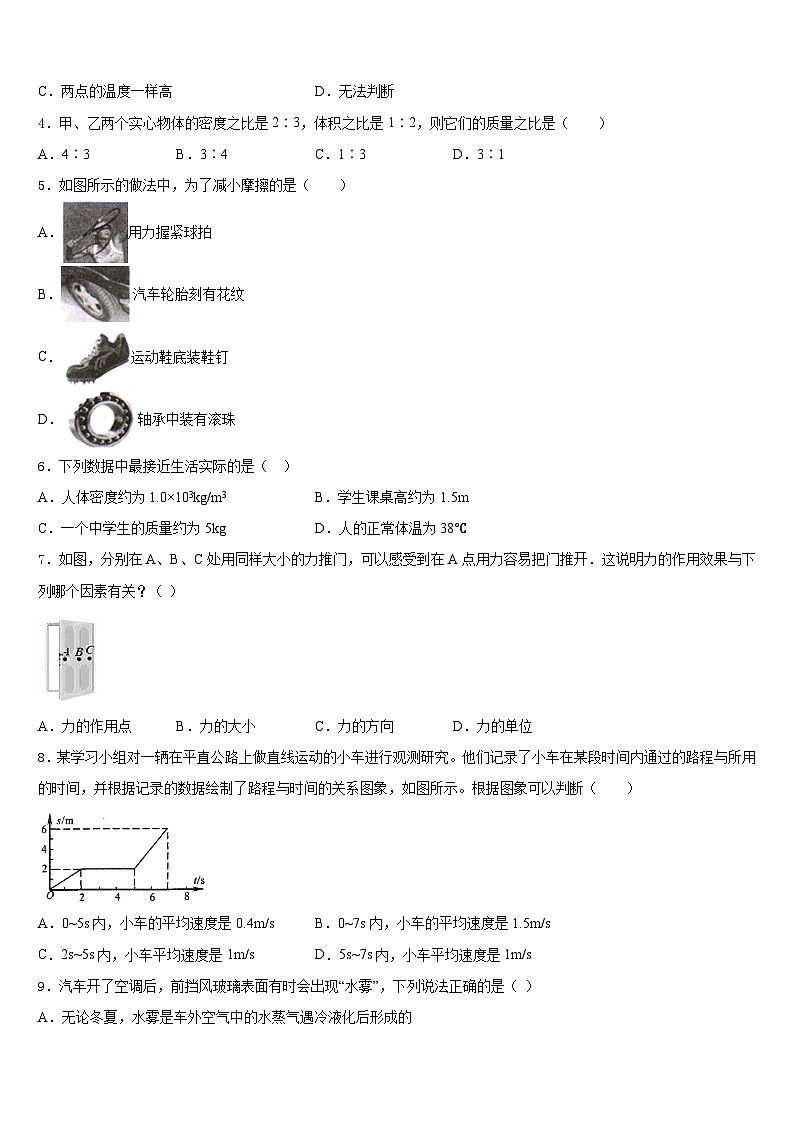 广东省深圳市大鹏新区2023-2024学年八年级物理第一学期期末监测试题含答案第2页