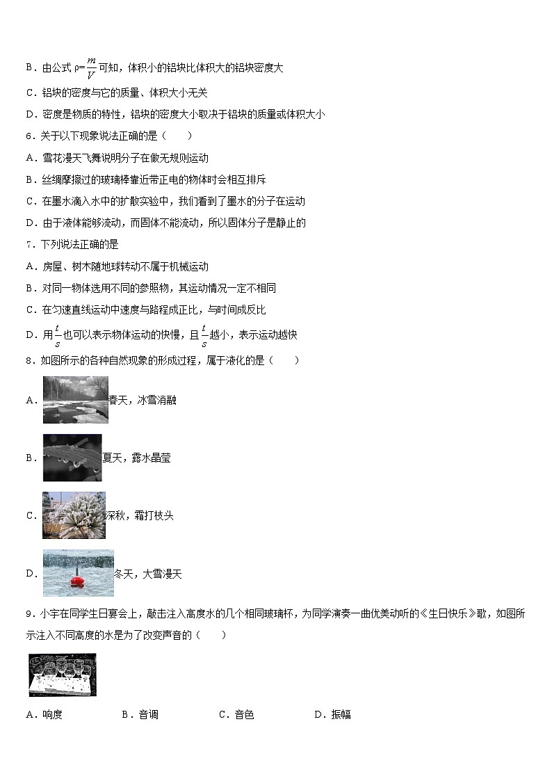 江苏泰州市高港实验学校2023-2024学年八上物理期末质量检测试题含答案02