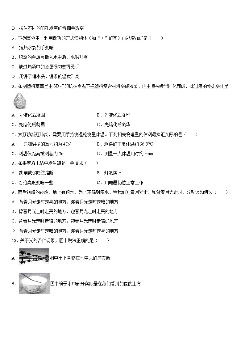 江苏省南师大附中树人学校2023-2024学年物理八年级第一学期期末调研模拟试题含答案02