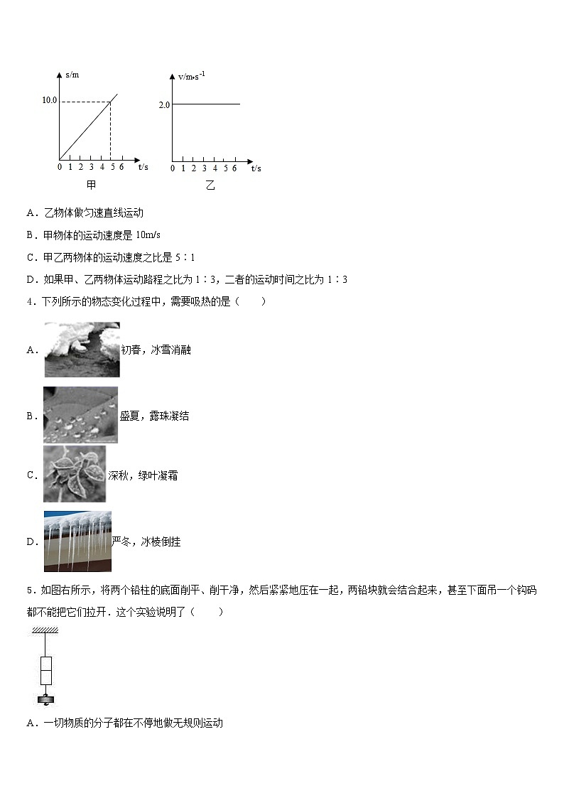 江苏省常州市武进区礼嘉中学2023-2024学年物理八年级第一学期期末学业质量监测试题含答案第2页