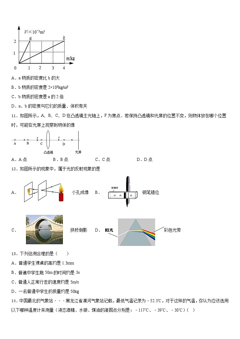 江苏省期无锡市天一实验学校2023-2024学年物理八上期末学业质量监测模拟试题含答案03