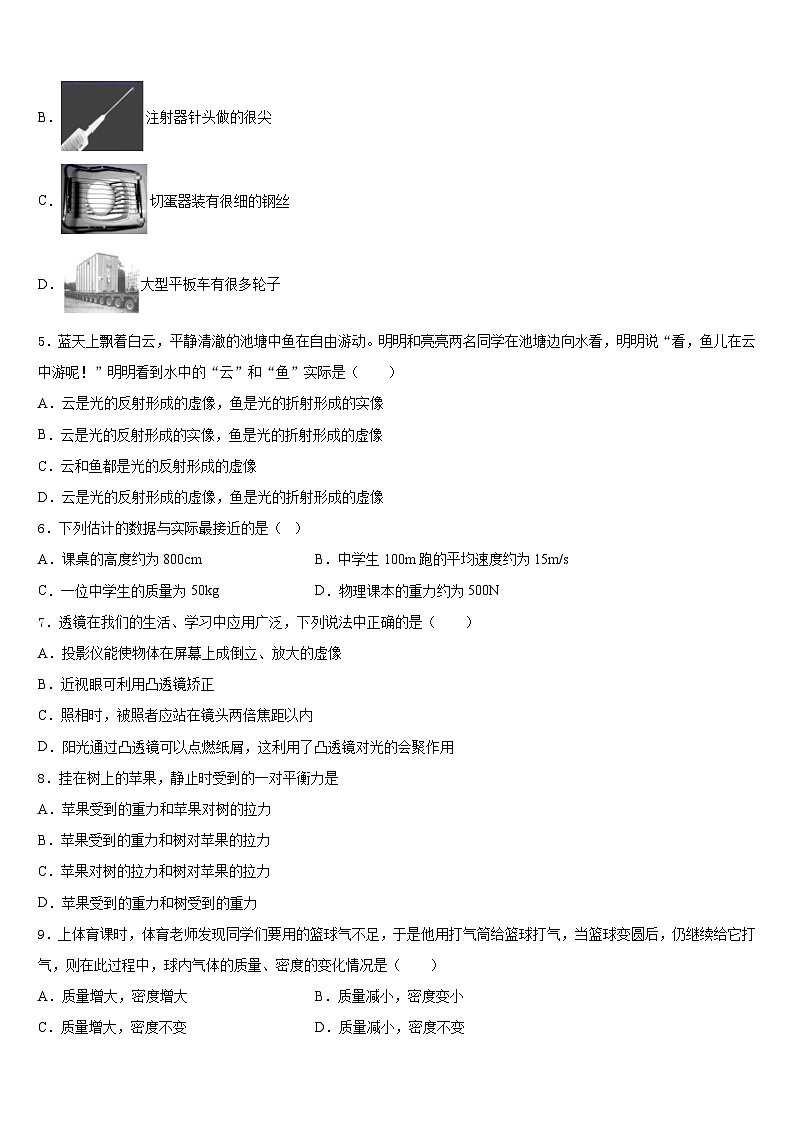江西省九江市修水县2023-2024学年物理八上期末统考模拟试题含答案02