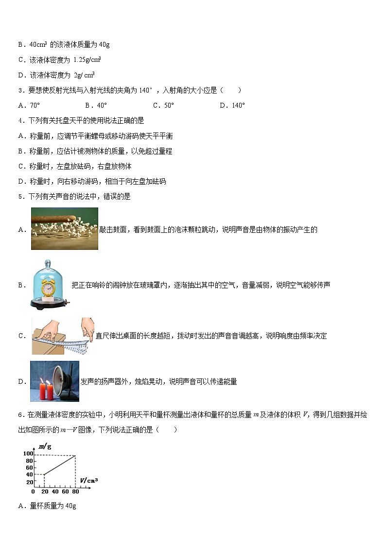 山东省临沂市费县2023-2024学年物理八年级第一学期期末学业水平测试试题含答案第2页