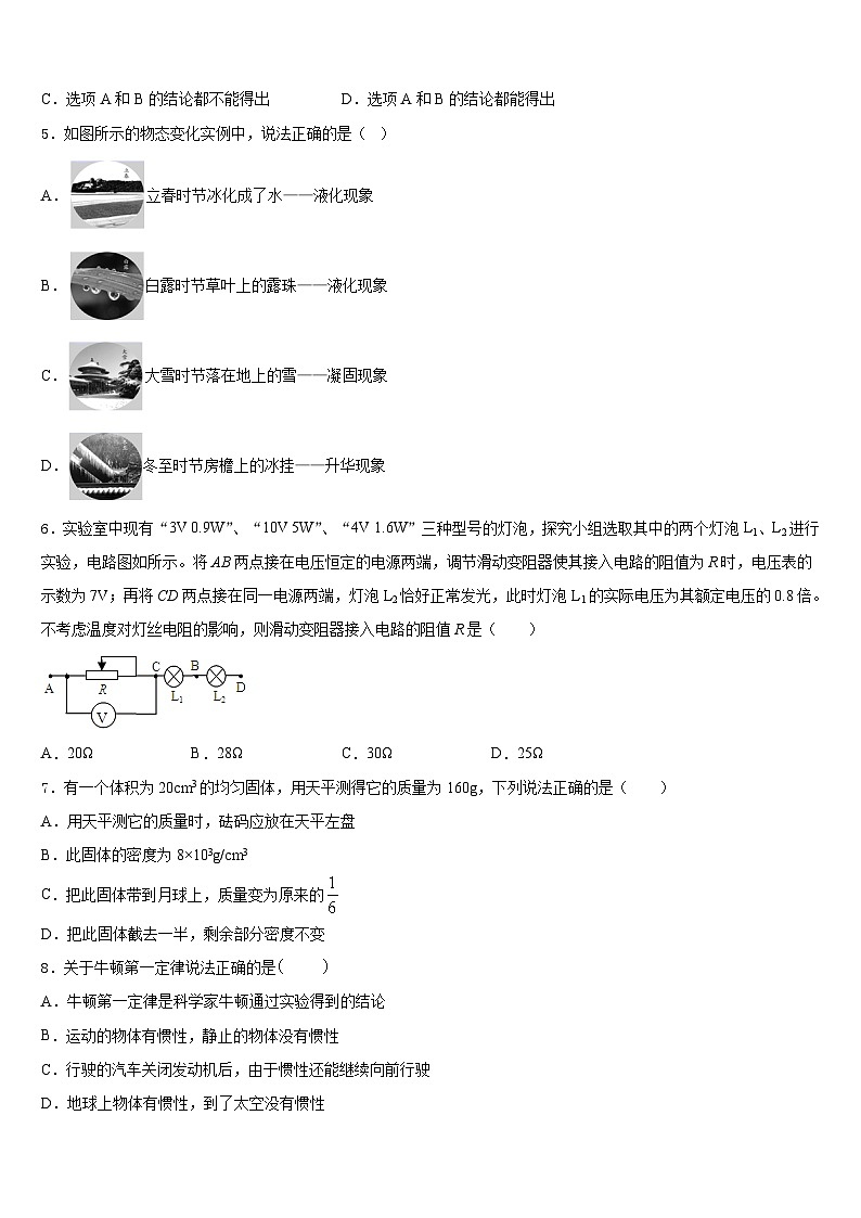 山东省莱城区刘仲莹中学2023-2024学年八上物理期末学业水平测试模拟试题含答案第2页