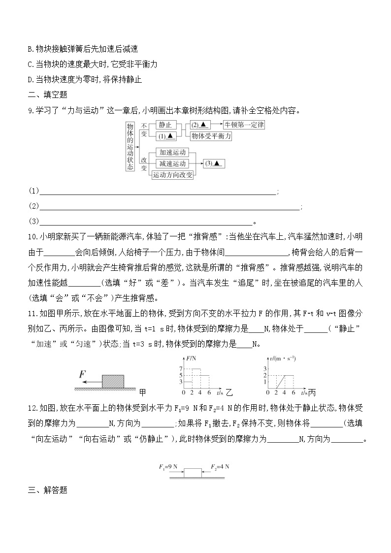 第九章 力与运动 单元测试卷-（试题）--2023-2024学年度苏科版八年级物理下册03