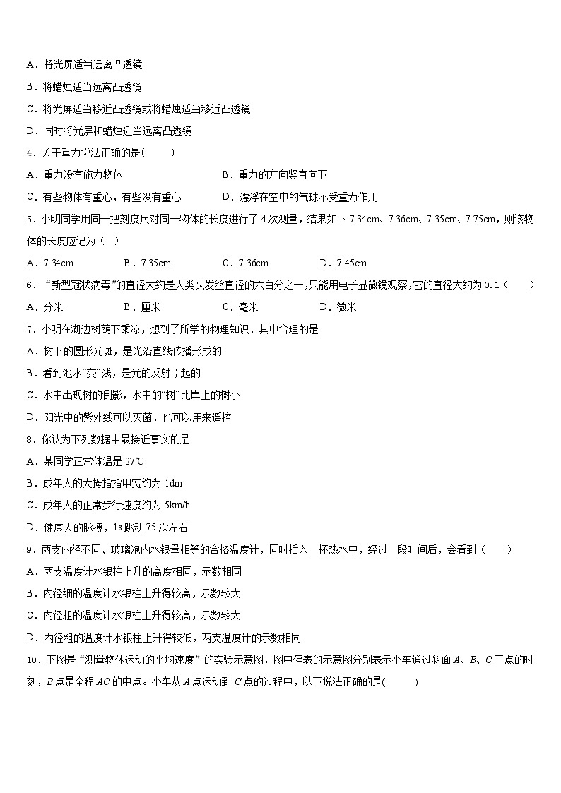 湖南省长沙市怡雅学校2023-2024学年物理八上期末质量检测试题含答案第2页