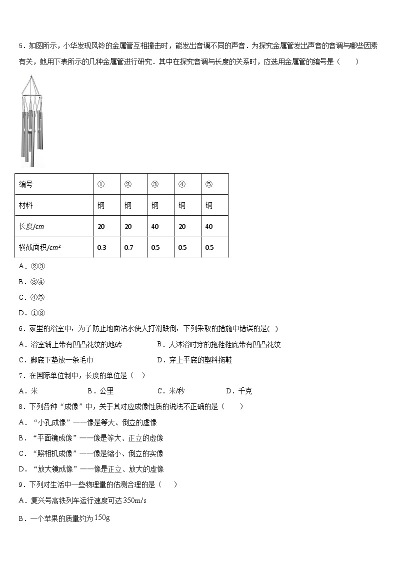 湖南省长沙市长郡集团2023-2024学年物理八年级第一学期期末质量跟踪监视试题含答案第2页