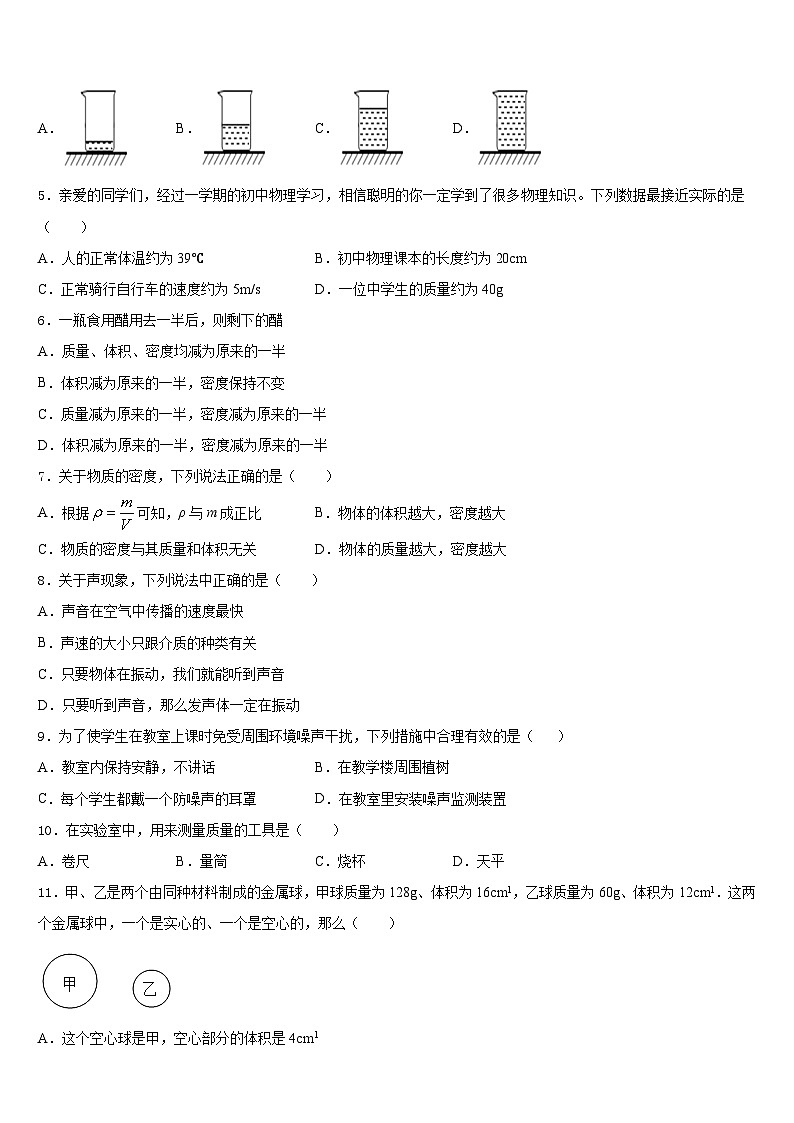 湖南长沙市雅礼洋湖实验中学2023-2024学年八年级物理第一学期期末考试模拟试题含答案第2页