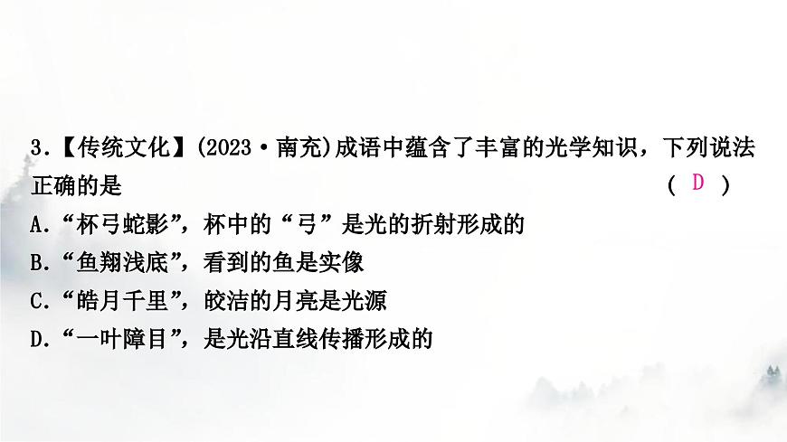 人教版中考物理復習一聲、光、熱學第2講光現(xiàn)象第1課時三種光現(xiàn)象及其辨識課件第4頁
