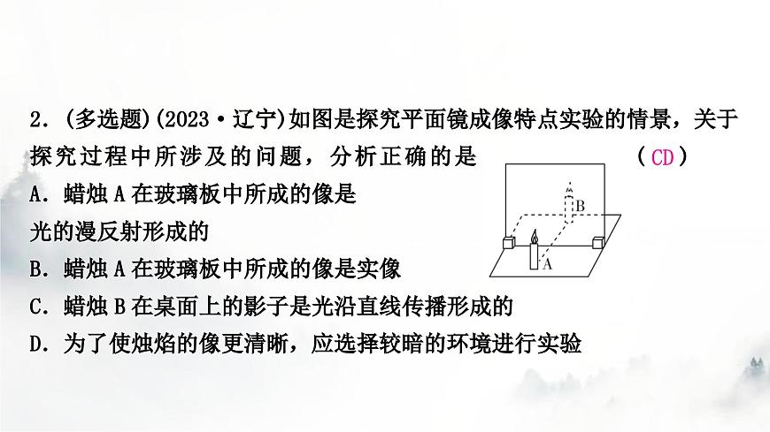 人教版中考物理復(fù)習(xí)一聲、光、熱學(xué)第2講光現(xiàn)象第2課時(shí)平面鏡成像課件第3頁(yè)