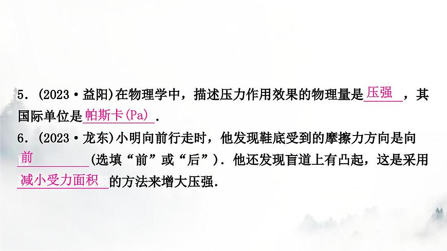人教版中考物理復(fù)習(xí)二力學(xué)第9講壓強(qiáng)第1課時(shí)固體壓強(qiáng)課件第7頁
