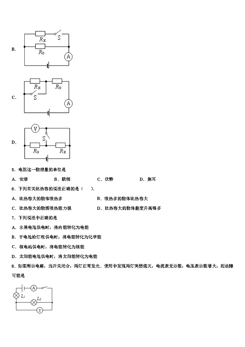 2023年九年级物理第一学期期末模拟试题第2页