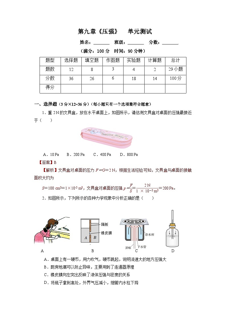 第九章《壓強(qiáng)》單元測(cè)試題【解析版】第1頁(yè)