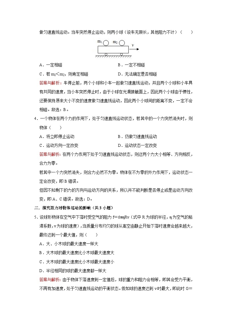 26 平衡状态、平衡力与相互作用力、二力平衡条件、力的合成与应用-初中物理自主招生精品讲义练习02