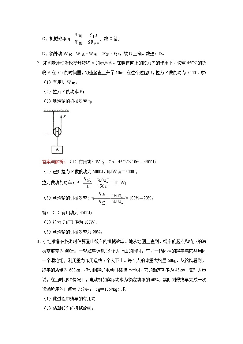 45功、功的原理、机械效率、滑轮组的机械效率、斜面的机械效率-初中物理自主招生精品讲义练习03