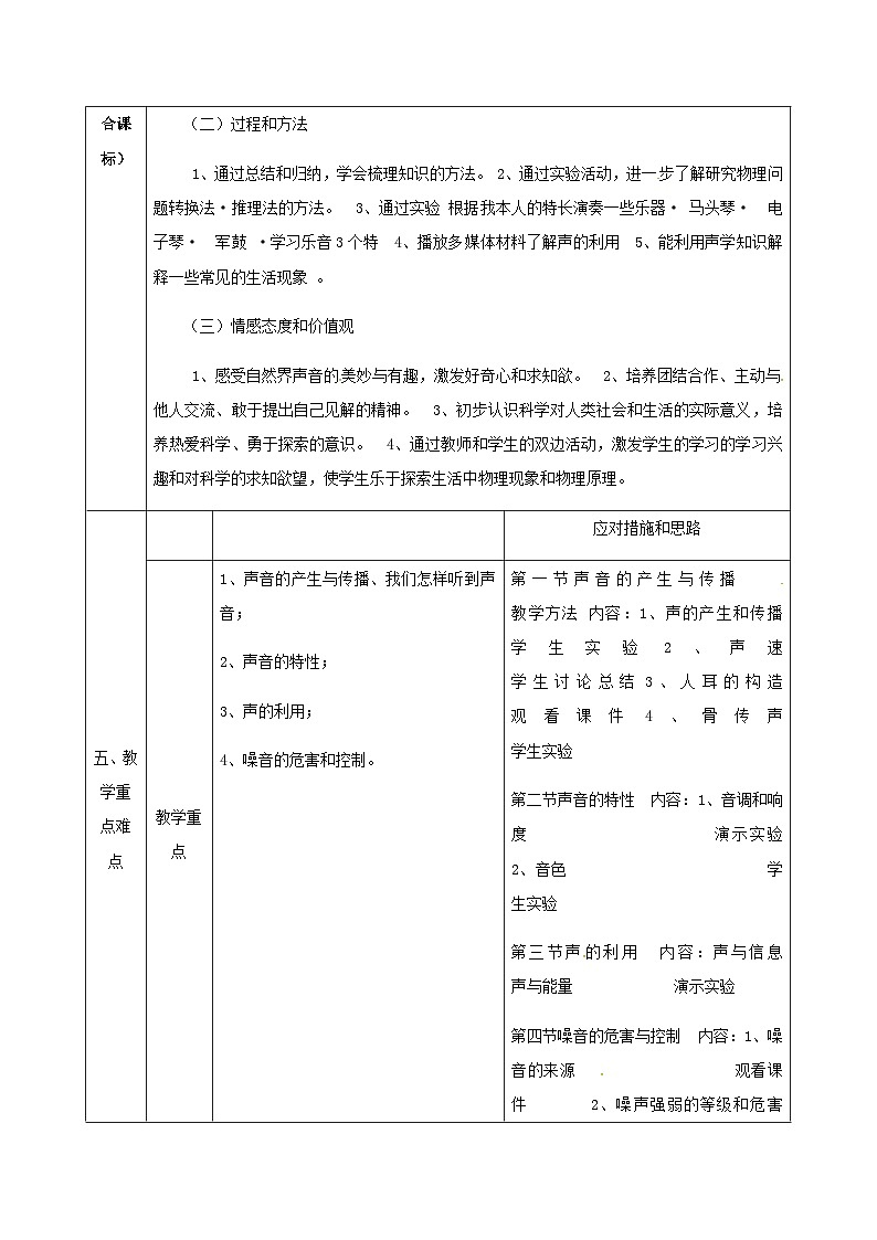 八年级物理新人教版上册同课异构教案:2声现象第2页
