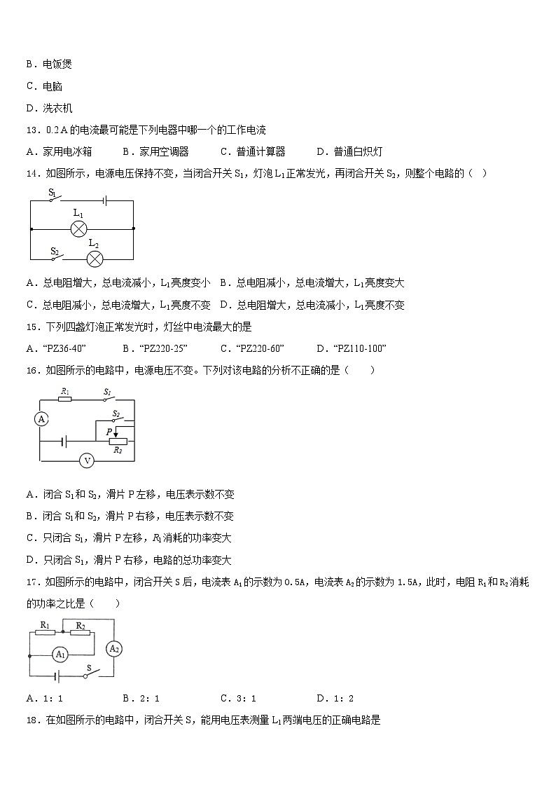 2023-2024学年内蒙古通辽市科尔沁左翼中学旗县九上物理期末检测试题含答案第3页