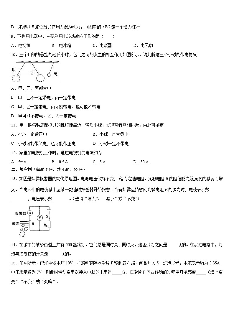 2023-2024学年吉安市重点中学物理九年级第一学期期末统考模拟试题含答案第3页