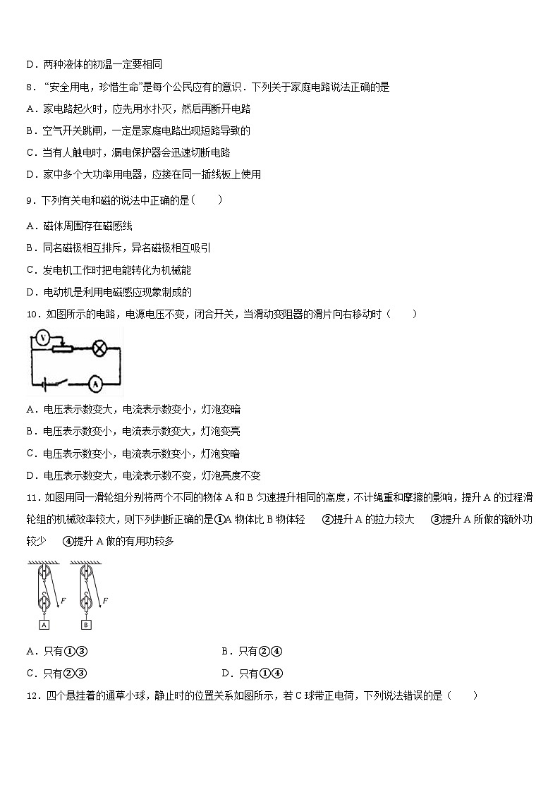 2023-2024学年山东省青岛李沧区四校联考物理九年级第一学期期末质量跟踪监视模拟试题含答案第3页