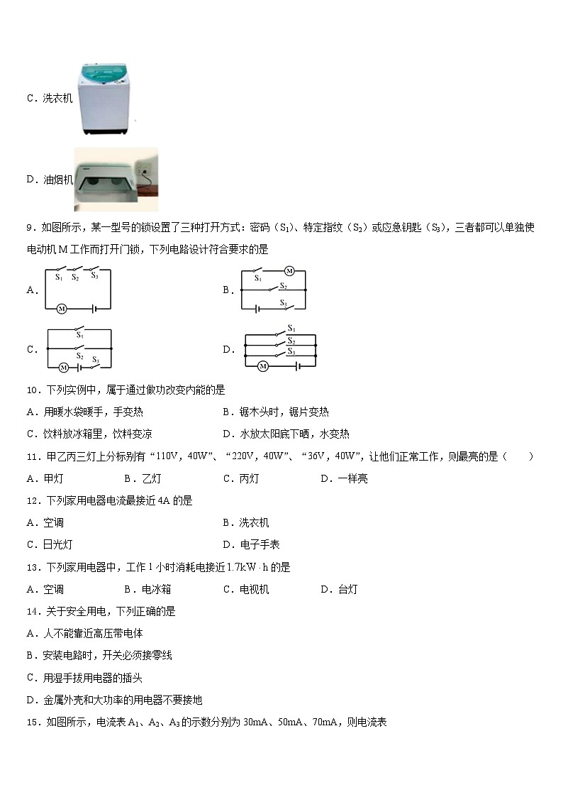 2023-2024学年广东省梅州市大埔县九年级物理第一学期期末综合测试模拟试题含答案第3页