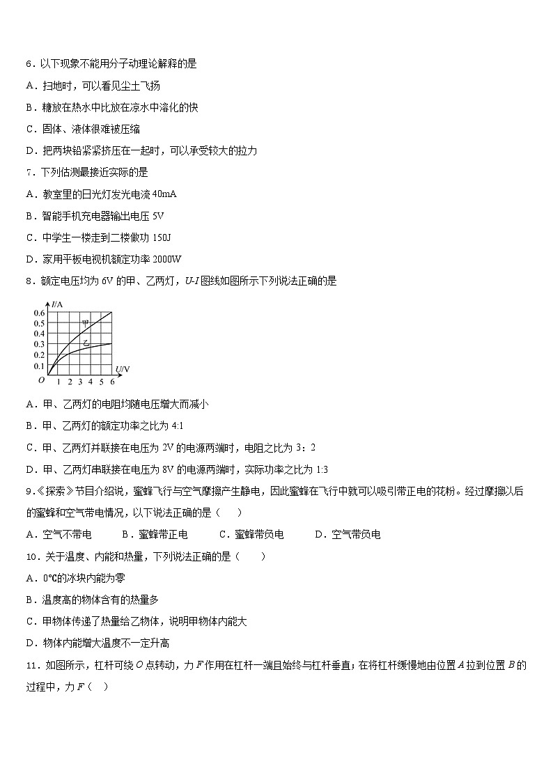 2023-2024学年广东省湛江市第二十二中学物理九年级第一学期期末综合测试试题含答案第3页