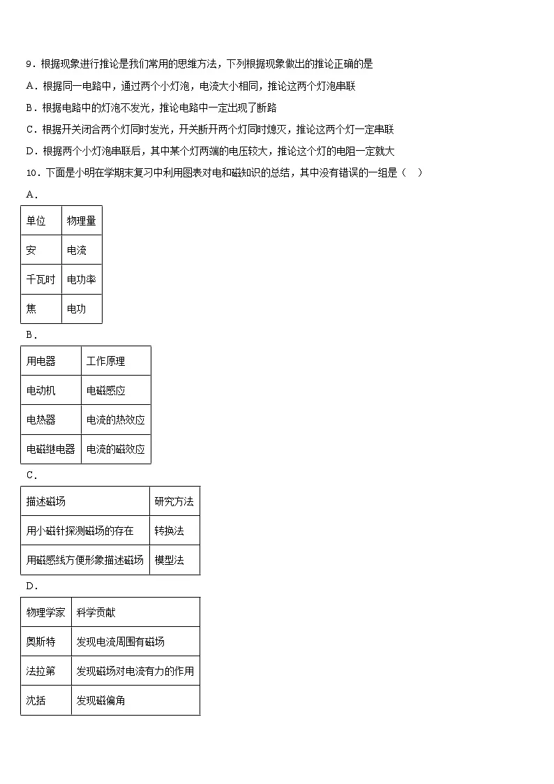 2023-2024学年江苏省沭阳县联考物理九年级第一学期期末复习检测试题含答案第3页