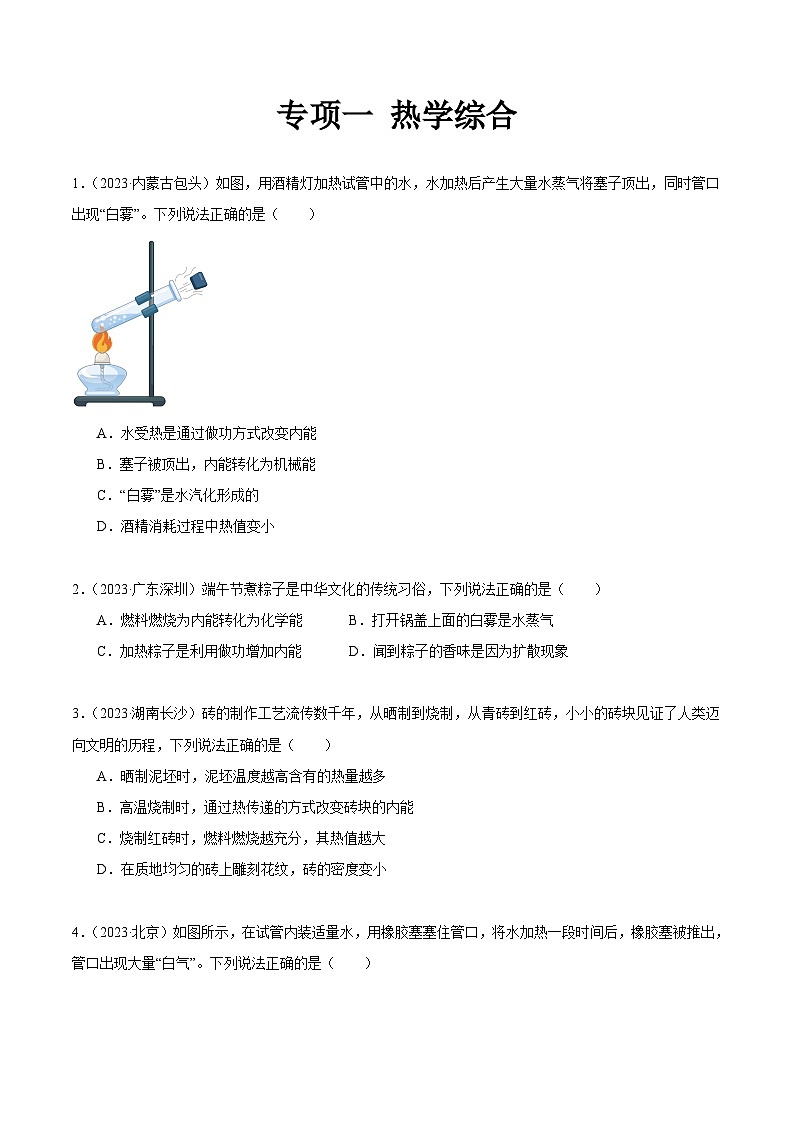 专项一 热学综合-2023年中考物理真题分项汇编(全国通用)01